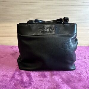 Vintage Esprit San Francisco Black Leather Tote Handbag Shoulder Bag